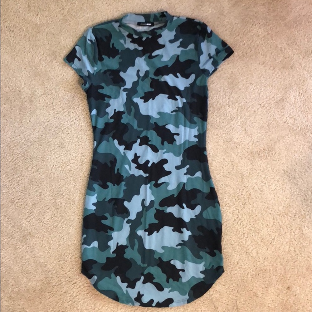 FashionNova Blue Camo Bodycon Dress